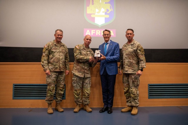 Lt. Col. Charles Gilbertson receives first Lions Legacy award for officers during quarterly All-Hands brief