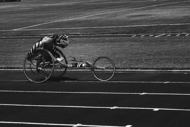 U.S. Arm veteran Gabi Cha competes in a wheelchair race at the track event during the 2024 Department of Defense Warrior Games at the ESPN Wide World of Sports Complex in Orlando, Florida, June 27, 2024. Special Operations Command, and...