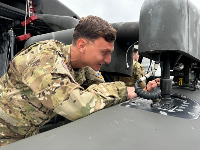 UH-60 Black Hawk Crew Chief Represents the 12th Combat Aviation Brigade at the Farnborough International Airshow