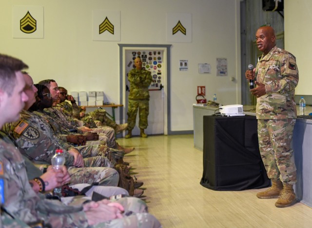 Senior Enlisted Advisor Tony Whitehead, SEA to the chief of the National Guard Bureau, visits deployed Guard Soldiers in Kosovo, June 21-25, 2024. Whitehead visited Georgia and Iowa National Guard Soldiers stationed at Camp Bondsteel, Camp Film...