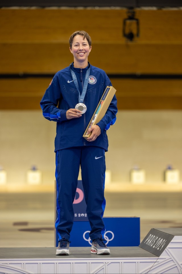 U.S. Army Sgt. Sagen Maddalena Silver medalist Women&#39;s 50m 3 position Rifle