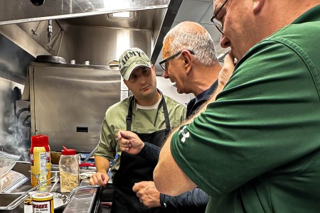 Chef Robert Irvine and Army culinary specialists discuss commercial industry best practices. Irvine is serving as a special consultant to the Army’s Food Program Modernization efforts in concert with Army senior leaders; Department of Defense...