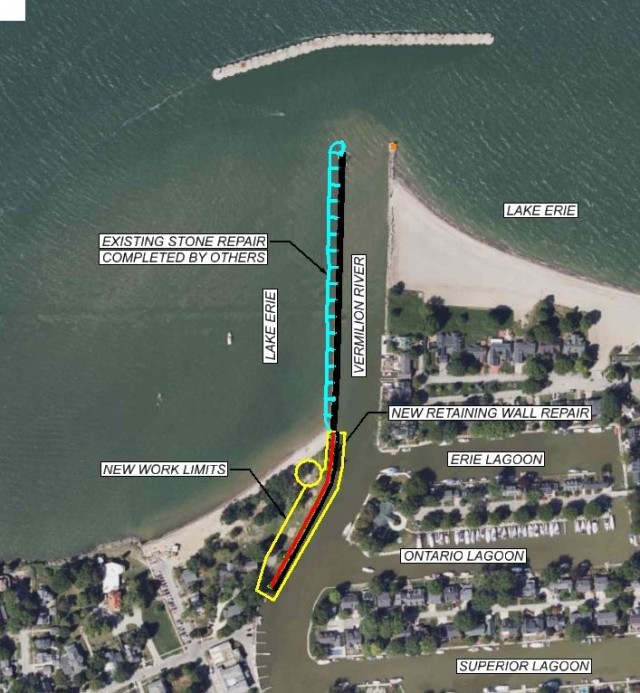 Overview of planned repairs by the U.S. Army Corps of Engineers, Buffalo District to the Vermilion Harbor West Pier southern section in Vermilion, Ohio.