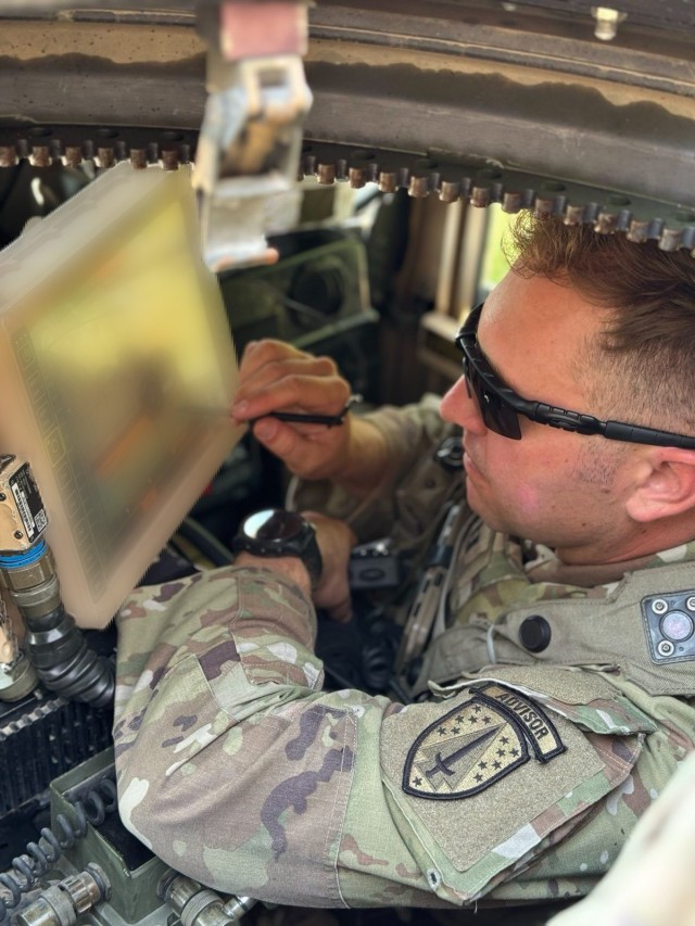 Force Package 25-1 Advisor utilizes a Joint Battle Command platform to communicate with partner forces and track the battlefield during Northern Strike 24