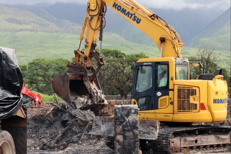 A U.S. Army Corps of Engineers contractor removes debris from a residence in Lahaina, Hawai‘i, Feb. 1. USACE is overseeing the debris removal mission under a Federal Emergency Management Agency mission assignment, which is part...