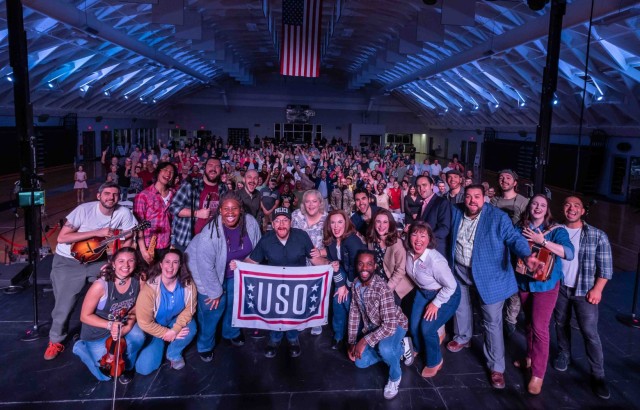 The cast of the United Service Organizations performs Come From Away at Fort Knox, Kentucky on August 21, 2024. The USO hosted a free performance for the installation that was open to the public.