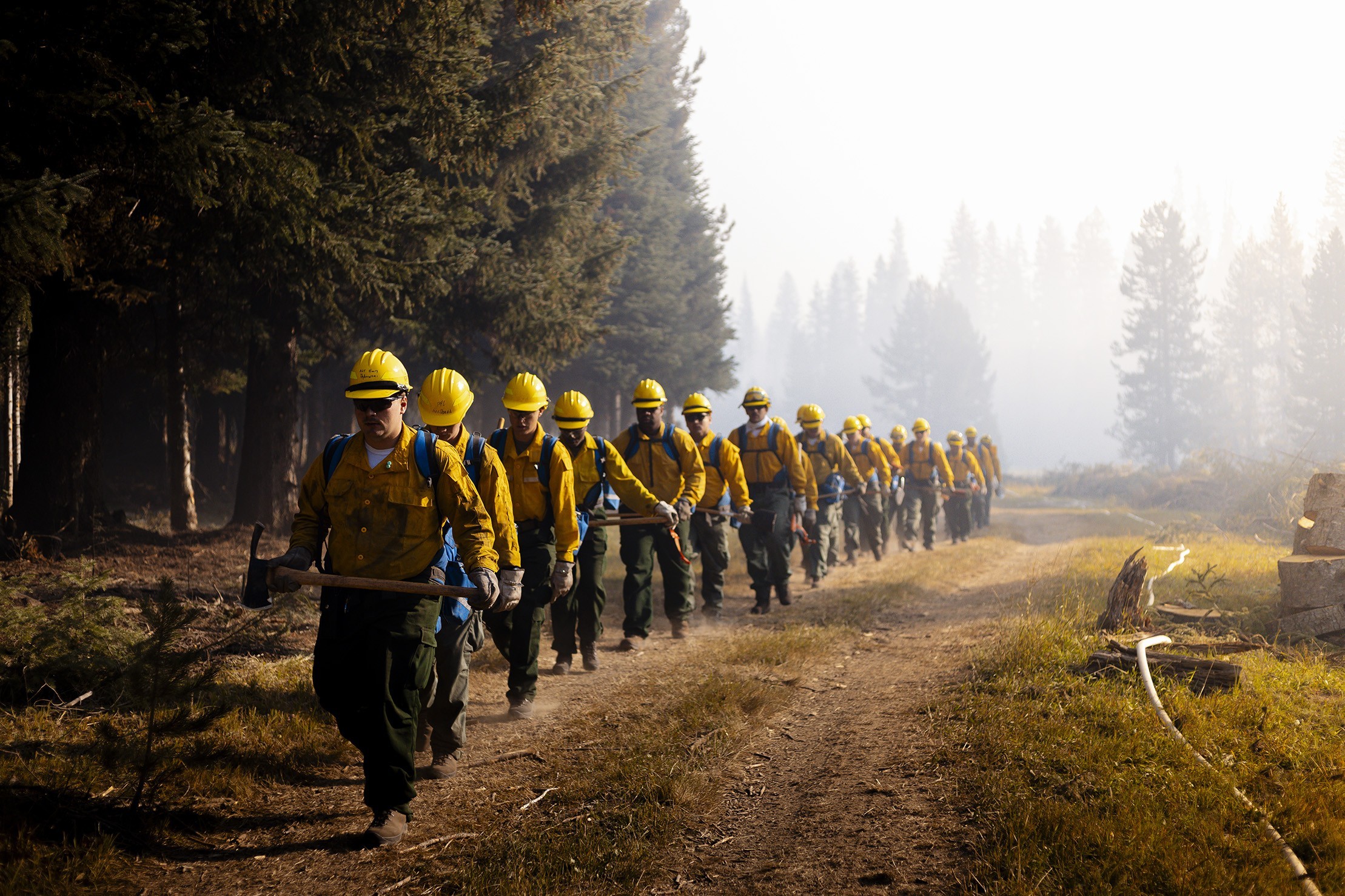 U.S. Army Soldiers from the 14th Brigade Engineer Battalion, 2-2 Stryker Brigade Combat Team and 7th Infantry Division, assigned to Joint Base Lewis-McChord, Washington, deploy in support of the Department of Defense wildland firefighting response...