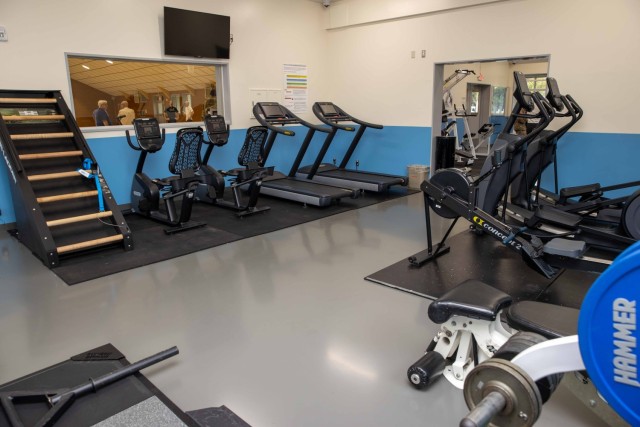 Various fitness equipment can be seen inside an air-conditioned weight room at a renovated fitness center at Sagami General Depot, Japan, Aug. 27, 2024. The center underwent several renovations as part of a two-year-plus project.