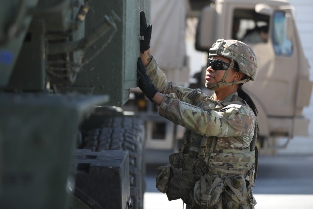 The U.S. Army conducts convoy of M142 High Mobility Artillery Rocket System to Chilean desert