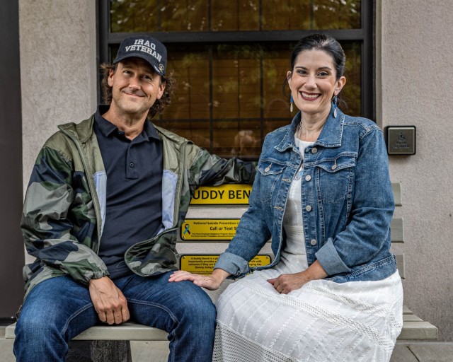 Members of the Environmental Management Division present the Alcohol and Substance Abuse Prevention Prpgram a Buddy Bench at Fort Knox, Kentucky May 17, 2024. The bench was placed in front of the Suicide Prevention Program Coordinator's office to...