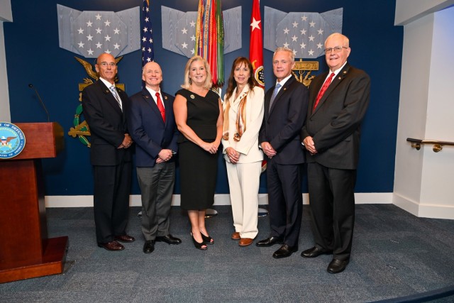 Secretary of the Army Hon. Christine Wormuth hosts a Civilian Aides to the Secretary of the Army (CASA) Investiture ceremony to five new CASA&#39;s at the Pentagon&#39;s Hall of Heroes, Sept. 10, 2024, Dick Burch, John Driscoll, Bob Fitton, Aaron Reisinger, and Terrie Suica-Reed. CASAs bridge the gap between the Army and civilian community by disseminating information about the Army&#39;s objectives and major programs to the public through speeches, personal contact and participation in Army and community events. 