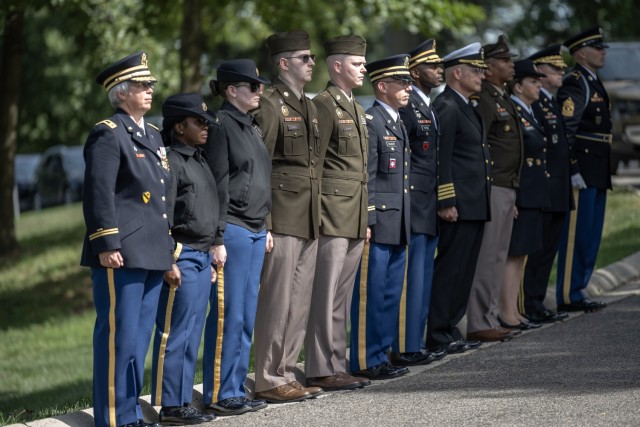 Memorial service with full military honors conducted for Chaplain (1st Lt.) George Fox at Arlington