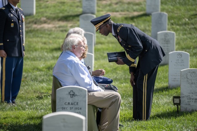 Memorial service with full military honors conducted for Chaplain (1st Lt.) George Fox at Arlington