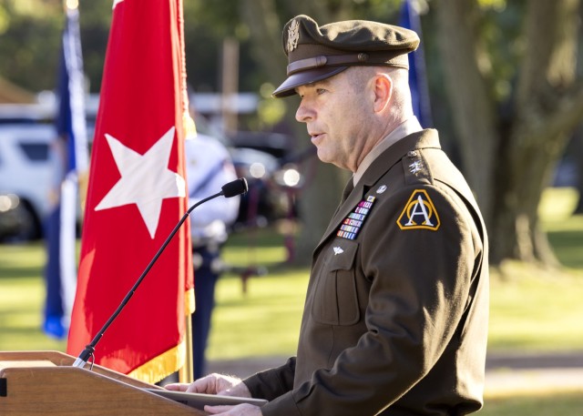 PICATINNY ARSENAL, N.J. - Maj. Gen. John T. Reim, Picatinny Arsenal’s Commanding General and Joint Program Executive Officer for Armaments and Ammunition, addresses the audience gathered at the installation's 23rd observance of the Sep. 11,...