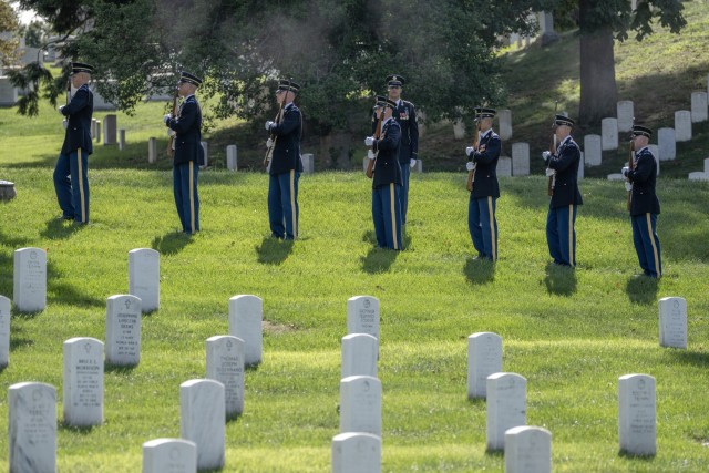 Memorial service with full military honors conducted for Chaplain (1st Lt.) George Fox at Arlington