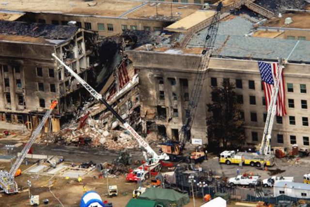 This is an aerial view of the damage at the Pentagon following the 9/11 attack.