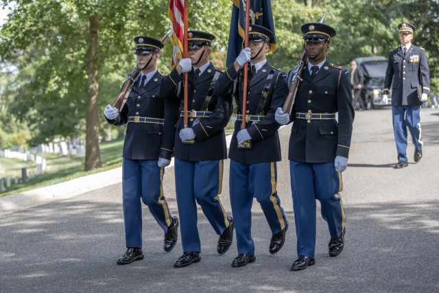 Memorial service with full military honors conducted for Chaplain (1st Lt.) George Fox at Arlington