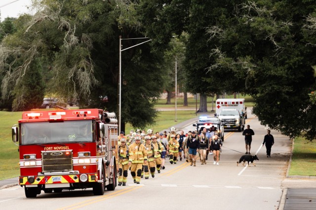 The Fort Novosel Directorate of Public Safety conducts a 9/11 Movin Tribute Wednesday Sept 11. After a brief ceremony, participants walk 2.33 miles to honor Stephen Siller, an off-duty New York City firefighter, who gave his life while serving...