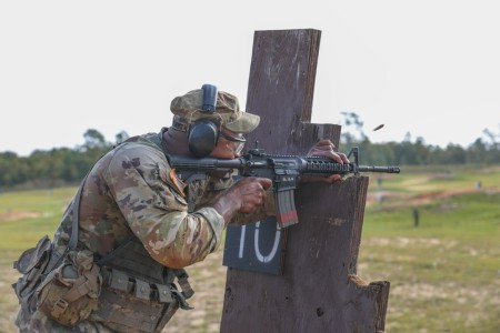 A competitor in the 2023 Drill Sergeant of the Year competition competes in the weapons qualification event during last year&#39;s competition. This year, drill sergeants from across the U.S. Army will gather at Fort Jackson, SC from Sept. 14-19...