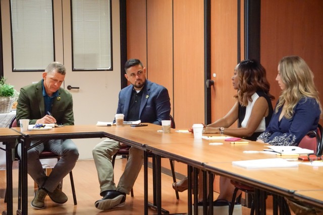 VICENZA, IT- Spouses on Caserma Ederle met Retired U.S. Sgt. Maj. of the Army, Michael “Tony” Grinston, who is now the CEO of Army Emergency Relief to share their concerns and learn about a financial program that helps in emergencies on Sept....