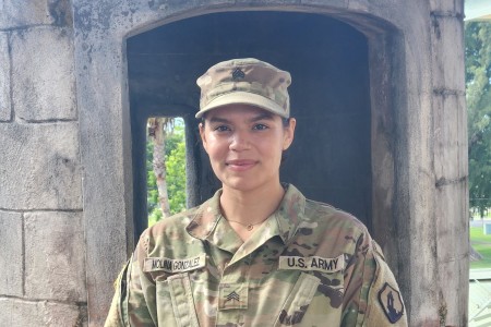 Sgt. Carmen Laura Molina González, a Patient Administration Specialist assigned to the 335th Area Support Medical Company, 49th Multifunctional Medical Battalion, currently performing duty with the Command Surgeons Office at the 1st Mission...