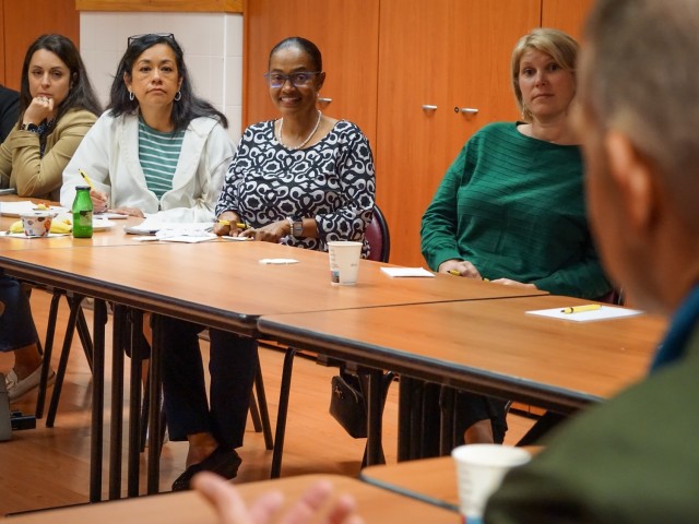 VICENZA, IT- Spouses on Caserma Ederle met Retired U.S. Sgt. Maj. of the Army, Michael “Tony” Grinston, who is now the CEO of Army Emergency Relief to share their concerns and learn about a financial program that helps in emergencies on Sept....