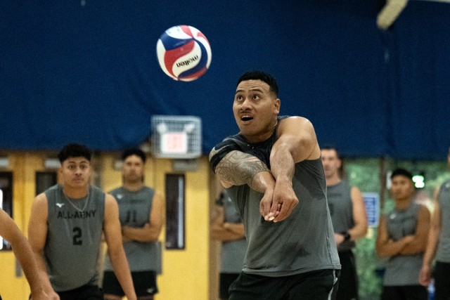 Sgt. Michael Tuimavave of Schofield Barracks, Hawaii, returns a ball during the 2024 Armed Forces Volleyball Tournament in Fort Carson, Co. on Sept. 11, 2024. 