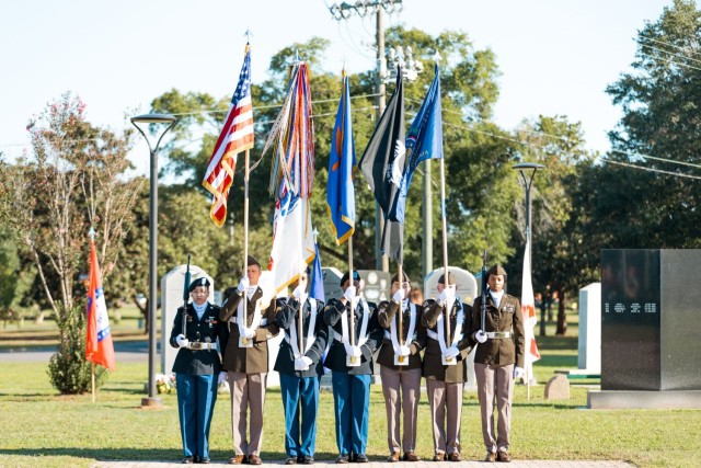 The Fort Novosel color guard presents colors at the POW/MIA Recognition Day ceremony at Veterans Park Sept 20, 2024.