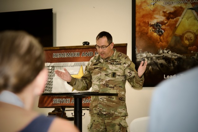 Gold Star Family Day: Fort Irwin welcomes regional Families for a day of remembrance 28 September, 2024. Chaplain (Maj.) Daniel R. Goulet delivers the invocation at Fort Irwin&#39;s Heritage Center.