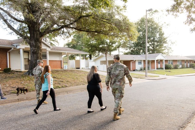 Maj. Gen. Clair A. Gill, U.S. Army Aviation Center of Excellence and Fort Novosel commander, conducts a walking town hall in Allen Heights neighborhood with various leaders from USAACE, Fort Novosel, and Corvias Oct. 2.