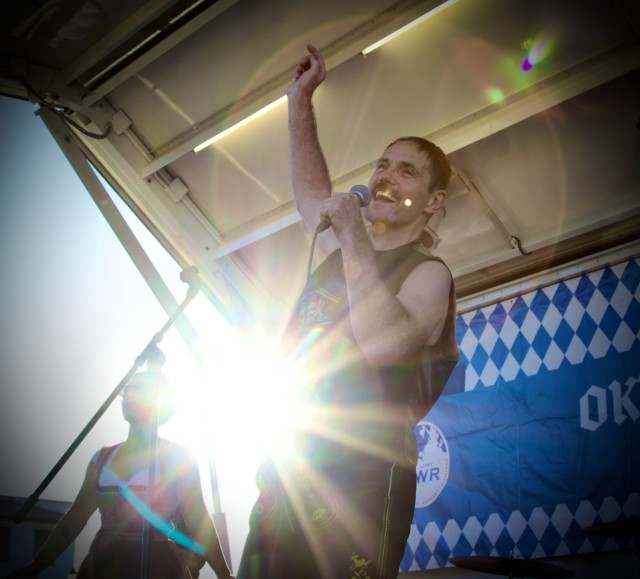 Fort Irwin Celebrates Oktoberfest 2024, The Hammerstein Band lead singer deliverers an energising performance 28 September.