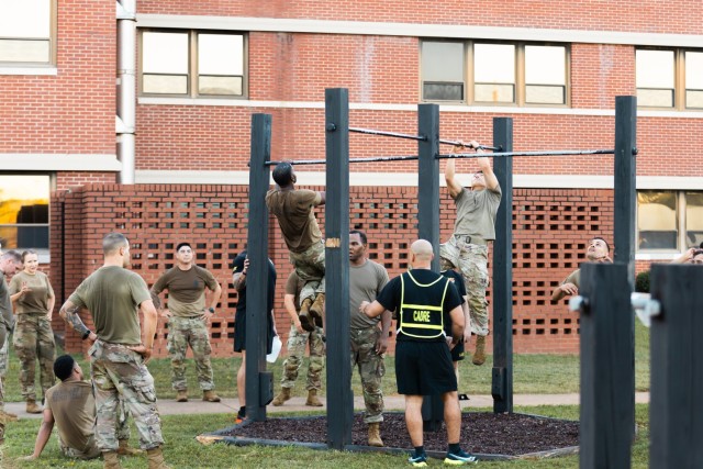 Competitors participate in the Iron Squad Event to commemorate the 31st anniversary of the Battle of Mogadishu on Fort Novosel Oct. 3, 2024.
