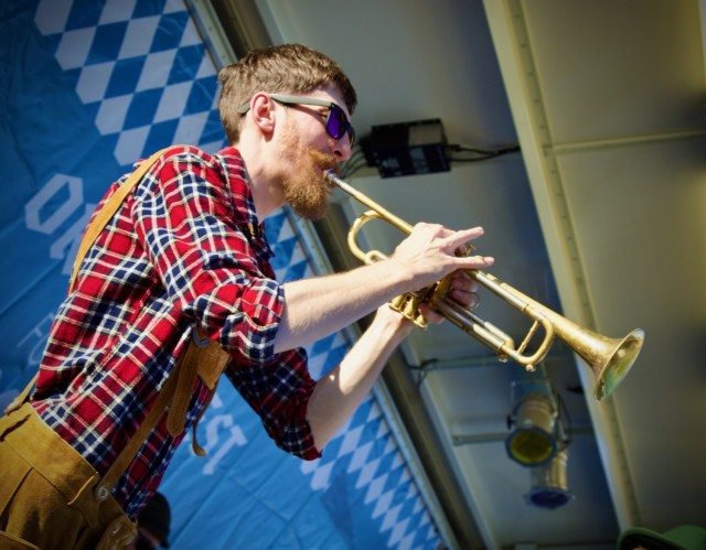 Fort Irwin Celebrates Oktoberfest 2024, The Hammerstein Band trumpet player delivers an energising performance 28 September.
