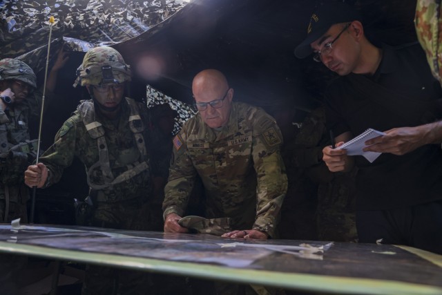 U.S Army Soldiers assigned to the 25th Infantry Division and The Joint Pacific Multinational Readiness Center (JPMRC), host Vice Chief of Staff Gen. James J. Mingus during JPMRC 25-01 on Schofield Barracks, Hawaii, Oct. 5, 2024. The Joint Pacific...