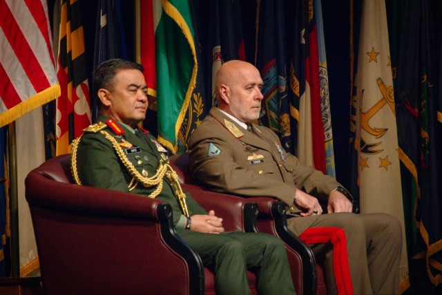 Command and General Staff College&#39;s International Hall of Fame inductees from Malaysia and Hungarian armed forces during the induction ceremony Oct. 11, 2024.