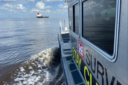 The U.S. Army Corps of Engineers Hydrographic Survey Boat -52 from the Jacksonville District escorts the Golden State into the Tampa Harbor.  The U.S. Army Corps of Engineers Hydrographic Survey Boat teams surveyed the Tampa Harbor and Gulf...