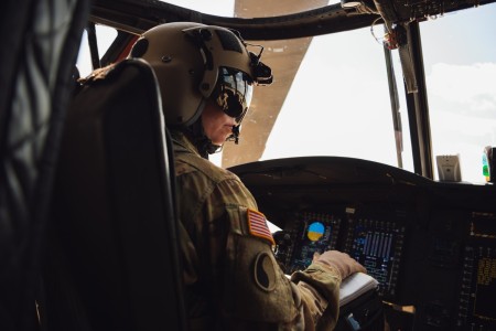 Florida Army National Guard Soldiers prepare for a flight during Hurricane Helene support missions at Army Aviation Support Facility 1 in Florida Sept. 29, 2024. Members of the 1-111th General Support Aviation Battalion provided aerial...