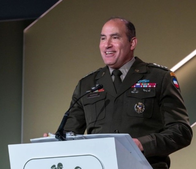 Gen. Andrew P. Poppas, commander, U.S. Army Forces Command, addresses the audience during the MG Robert G. Moorhead National Guard and Army Reserve Breakfast at Marriott Marquis, Washington, D.C., 14, Oct. 2024.