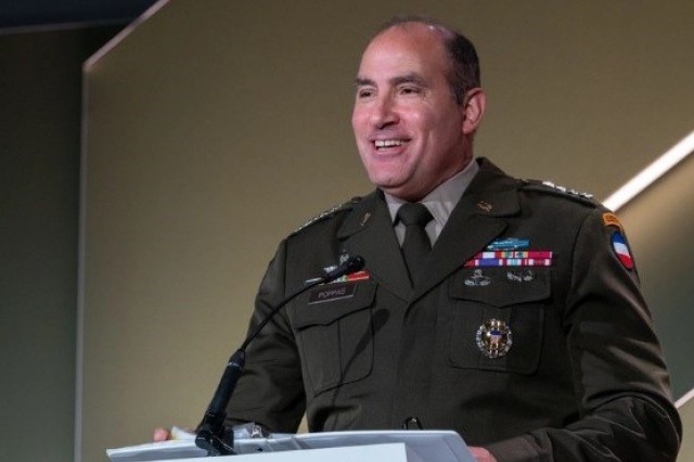 Gen. Andrew P. Poppas, commander, U.S. Army Forces Command, addresses the audience during the MG Robert G. Moorhead National Guard and Army Reserve Breakfast at Marriott Marquis, Washington, D.C., 14, Oct. 2024.