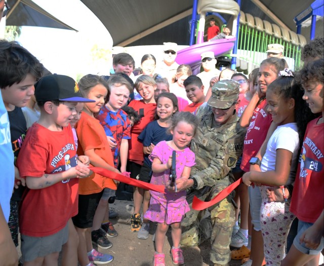 On the afternoon of Oct. 17, 2024, the U.S. Army Garrison Yuma Proving Ground community along with leaders gathered for the ribbon cutting for the Halo Chapel’s front yard playground.