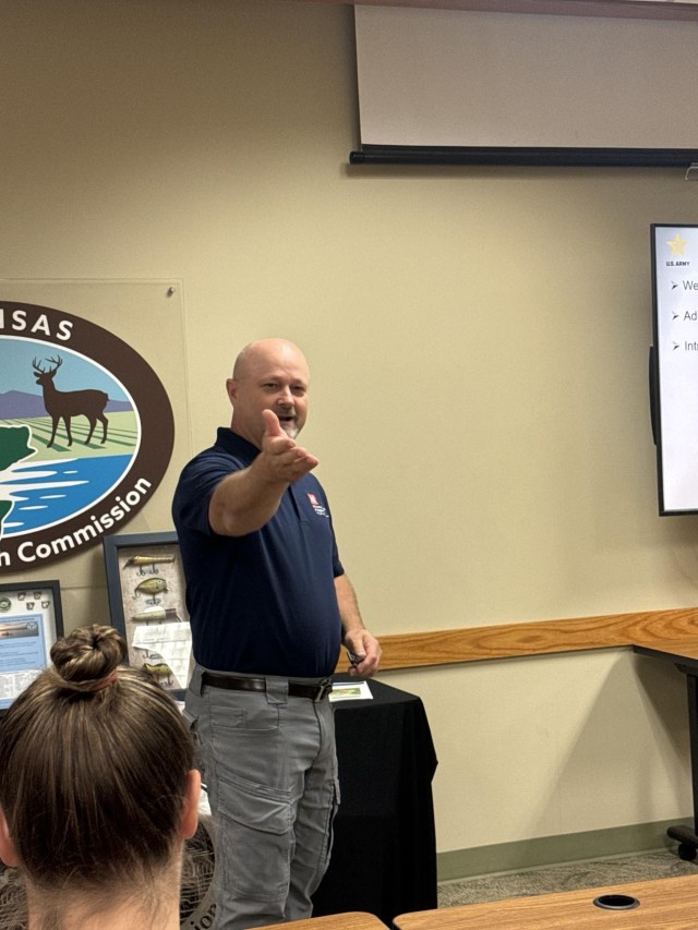Jim Marple, Chief emergency management for the USACE Little Rock District, gives presentation on USACE disaster response capabilities to local partners