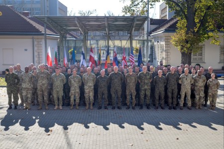 U.S. Army V Corps, 2nd Polish Corps, and participating NATO Allies and partners pose on day two of the Territorial Defense Forces Symposium II in Krakow, Poland, Oct. 22, 2024. The symposium illustrated the operational readiness of Poland’s...