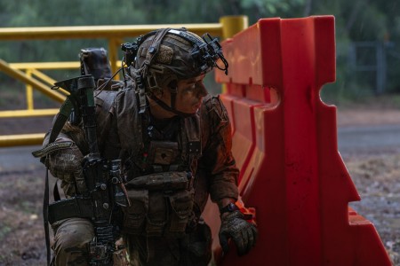 A Soldier trains during Joint Pacific Multinational Readiness Center 25-01 at Kahuku Training Area, Hawaii, Oct. 14, 2024. The training prepares service members for various environments and conditions where they are most likely to operate.

