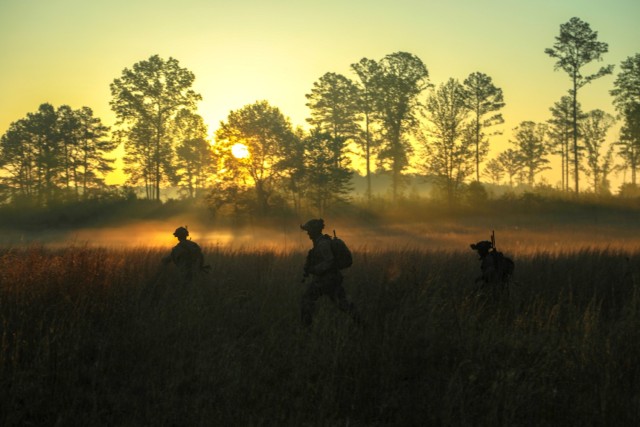 Soldiers from 1st Brigade Combat Team, 101st Airborne Division (Air Assault) act as an opposing force during an engagement with 2nd Brigade Combat Team, 101st Airborne Division (Air Assault), as part of Operation Lethal Eagle 24.1, April 25, 2024, on Fort Campbell, Kentucky. Operation Lethal Eagle is a 21-day rigorous training exercise designed to train individual and unit lethality, prototype Army initiatives, and build mastery of large-scale, long-range air assault capabilities.