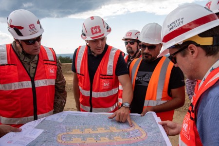 U.S. Army Corps of Engineers, Europe District Local National Project Engineers Plamen Marinov discusses projects at the Novo Selo Training Area in Bulgaria with Europe District Commander Col. Dan Kent and other project teammates August 6, 2024....