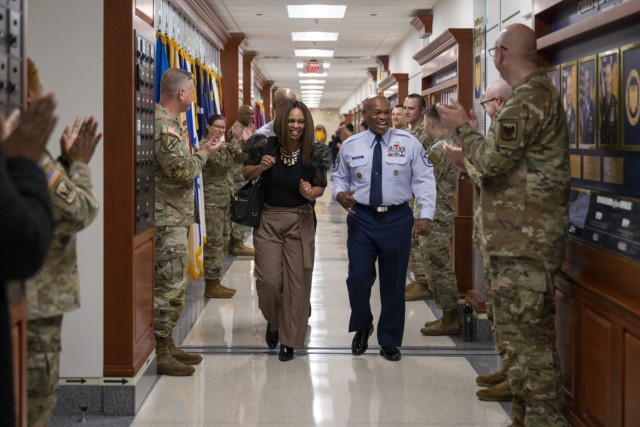 Senior Enlisted Advisor to the Chief of the National Guard Bureau Tony L. Whitehead receives a traditional clap-out ceremony on his final day at the Pentagon Nov. 6, 2024. (DOD photo by U.S. Navy Petty Officer 1st Class Alexander Kubitza)