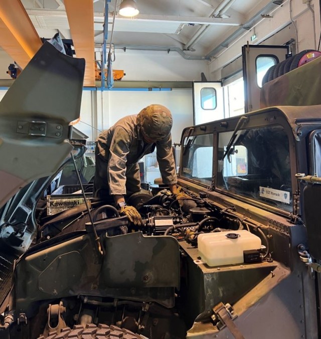 Sgt. Christian Sellitto works on a vehicle at Caserma Ederle, Vicenza Italy