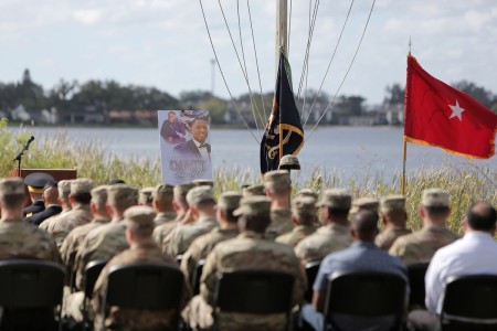 Soldiers assigned to the 3-347th Training Support Battalion, 85th U.S. Army Reserve Support Command, conduct a memorial ceremony for Staff Sgt. Dante Bell, who died last month in a training incident. The ceremony, held on November 3, 2024, honored Bell and highlighted his service with his family and Brig. Gen. Michael Shanley, Commanding General, 85th USARSC, in attendance.

(U.S. Army Reserve photo by Anthony L. Taylor)