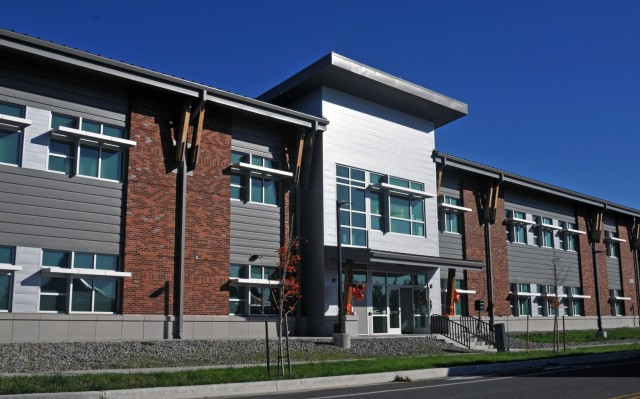 Network Enterprise Center's Information System Facility exterior. U.S. Army Corps of Engineers, Seattle District issued a "beneficial occupancy letter" in early August 2024, effectively turning over the facility to JBLM.