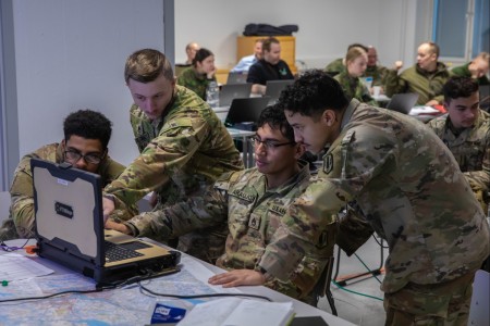 U.S Soldiers, assigned to the 41st Field Artillery Brigade, train on the Artillery System Cooperation Activities (ASCA) network during Dynamic Front 25 in Rovaniemi, Finland, Nov. 5, 2024. ASCA is a software program that creates a consistent line of information across various artillery command and control systems, speeding up communication and eliminating language barriers. Dynamic Front 25 takes place from Nov. 4 to 24, 2024, in Finland, Estonia, Germany, Poland, and Romania, and demonstrates NATO’s ability to share fire mission target information  and operational graphics from the Arctic to the Black Sea. It increases the lethality of the Alliance through long-distance fires, builds unit readiness in a complex joint, multinational environment, and leverages host-nation capabilities to increase USAREUR-AF&#39;s operational  reach. Dynamic Front includes more than 1,800 U.S. and 3,700 multi-national service members from 28 Allied and partner nations.